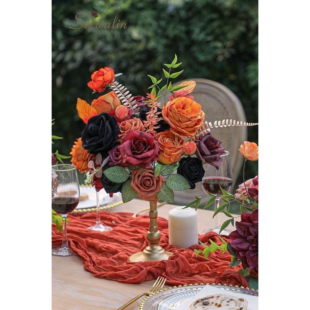 6083 Artificial Flowers Black Orange Fall Flowers Halloween Black Wedding - Picture 4 of 7